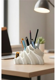Resim Masa Üstü Dekoratif Kalemlik Geometrik Kalemlik Masaüstü Organizer Beyaz 