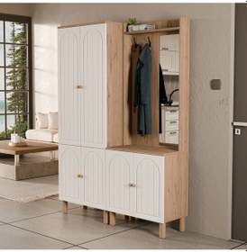 Resim Set 5084-5076 Rapsody Sağ Aynalı 6 Kapaklı Membran 7 Askılı Bohem Portmanto Sepet-beyaz Beyaz - Meşe 