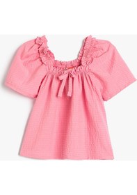 Resim Koton Bluz Fırfırlı Fiyonk Detaylı Kısa Kollu Pembe 3smg60004aw 3SMG60004AW274 Pembe 