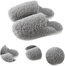 Resim LIFKOME Erkek Terlik Sıcak Rahat Olmayan Moda Ev Terlikleri Kalın Peluş Malzeme Gri Beden 43-44 
