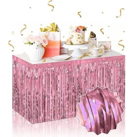 Resim Kendinden Yapışkanlı Rose Gold Metalize Püsküllü Masa Eteği 
