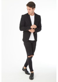 Resim Sposo 5121 Dar Kalıp Örme Kumaş Siyah Erkek Blazer Ceket Siyah 