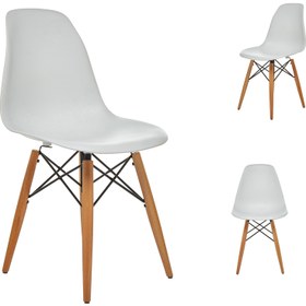 Resim Beyaz Eames Sandalye - 2 Adet - Natural Ahşap Ayaklı 