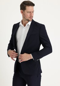 Resim Koyu Lacivert 6 Drop Regular Fit Standart Kesim Yünlü Likralı Esnek Blazer Ceket - 6 Drop Regular Fit / Koyu Lacivert / 48 