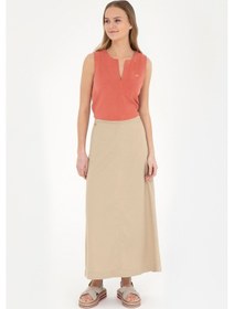 Resim U.S. Polo Assn. Kadın Açık Haki Maxi Boy Dokuma Etek 50282403-VR183 