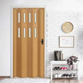 Resim Faran Dekorasyon 160 x 215 Meşe Renk Camlı Pvc Akordiyon Katlanır Kapı - Frnakmodel-69 