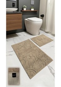 Resim Lahna Pamuklu Banyo Paspası Takımı 2 Li Dokuma Tabanlı, Yumuşak Dokulu Tasarım Kumbeji 