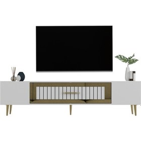 Resim Dekolp3ct Tv Sehpası Beyaz-altın 