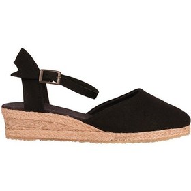 Resim Star Tombis Gerçek Elişi Topuğu Açık Bilekten Bantlı 3cm Dolgu Topuk Siyah Keten Hasır Espadril Handmade Siyah 