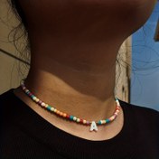 Resim Bohemia Colorful Beaded Choker Necklace Natural Shell Initial 26 Letters Pendant Chain Necklace Charm Jewelry Accessories 