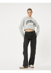 Resim Koton Kısa Kapşonlu Kolej Sweatshirt Rahat Kalıp Kar Melanj 4sal10390ık Gri Melanj 