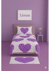 Resim Tek Kişilik Desenli Nevresim + 1 Adet Kapaklı Yastık Kılıfı Mürdüm 