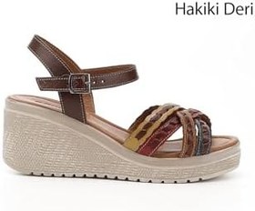 Resim GÖNDERİR Kadın Bilek Bağlı Dolgu Topuk Hakiki Deri Sandalet DYZA50445258 