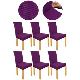 Resim Spandex Mikro Petek Kumaş Likralı Lastikli Tüylenmez 6'lı Sandalye Kılıfı Esnek Sandalye Örtüsü - Mürdüm 