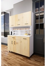 Resim Zimbal Çok Bölmeli Dekoratif Mutfak Dolabı Beyaz-çam Beyaz 