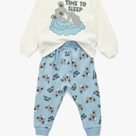Resim Erkek Bebek Koala Baskılı Uzun Kollu Bisiklet Yaka Pamuklu 2'li Pijama Takımı 