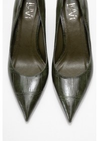 Resim Luvishoes Luvi Shoes Puera Yeşil Baskı Sivri Burunlu Kadın Dolgu Topuklu Ayakkabı Yeşil 