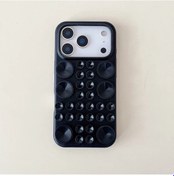 Resim Lumaworld Siyah iPhone Uyumlu 17 Pro Max Kılıf Yaratıcı Emniyetli Vantuz Tutucu Sıvı Dirençli Selfie Aksesuarı 