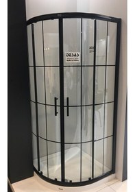 Resim Desaş Shower Siyah Profil Teknesiz Oval Şeffaf Desensiz Cam Duşakabin 90 x 90 6 MM Siyah 