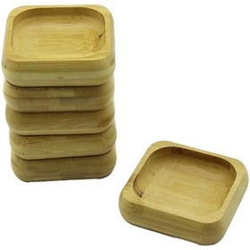 Resim 6 Adet 9x9cm Kare Ahşap Bambu Çerezlik - Lokumluk Kase Derinlik: Çok Renkli 