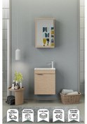 Resim Biani Fix Loft 50 Cm Banyo Dolabı,Seramik Lavabolu, Aynalı,Lavabo Dahil,Mdf,Aybe Bej 