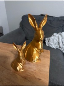 Resim Gold Renk Tavşan Heykeli Hediyelik Masaüstü Modern Dekor Ürünü 