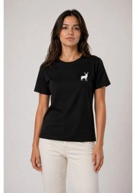 Resim Yake Store Minimal Geyik Logolu Tişört Bisiklet Yaka Kısa Kol Yazlık T-shirt - Siyah - Siyah 