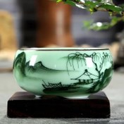 Resim Geleneksel Seladon El Boyaması Manzara Çay Bardağı Seramik için Lotus Bambu Karp Çay Takımı Çift Balık Çinli Çay Ustası Kupası 80ml 