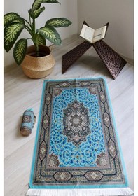 Resim Pratik Ve Taşınabilir Ipek Dokulu Keseli Seccade Mavi Renkli S10018 Mavi 