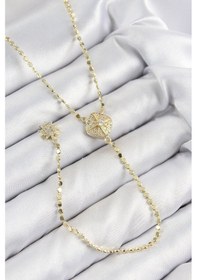 Resim Pirinç Zirkon Taşlı Ezme Zincirli Madalyon Model Gold Renk Y Kolye Çok renkli 