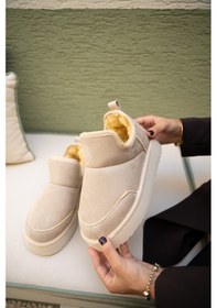 Resim Mayra Bej Süet Kadın Tüylü Bot Bej 