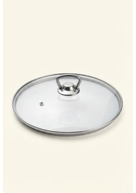 Resim Isıya Dayanıklı Cam Tencere Tava Kapağı - Metal Kulplu Buhar Delikli Yedek Kapak 30 Cm Şeffaf 