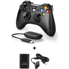 Resim Xbox 360 Pc Uyumlu Kablosuz Analog Oyun Kolu Ve 4800mah Batarya Seti Siyah 