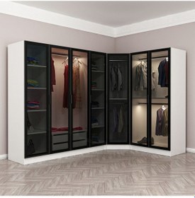 Resim Kale 7 Füme Cam Kapaklı 2ç Köşe Dolap Beyaz Füme Cam 190cm Beyaz 