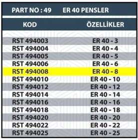 Resim ER40 8mm Cnc Pensi 