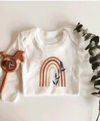 Resim Tuğbababy Boho Gökkuşağı Desenli Uzun Kol Çıtçıtlı Organik Bebek Body Beyaz 
