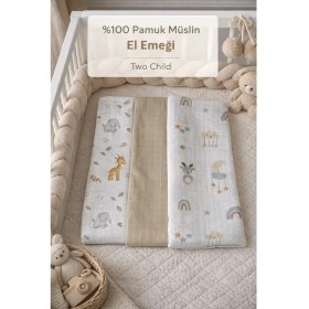 Resim Two Child Çok Amaçlı El Emeği 3'lü Müslin Örtü Set, %100 Pamuk, Yenidoğan Bebek Battaniyesi 80*90 cm 