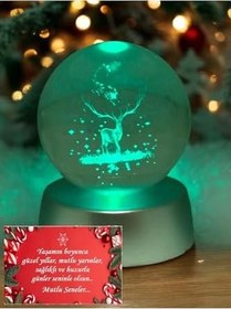 Resim Lapidaria Ren Geyiği Yılbaşı Temalı Renk Değiştiren Led Işıklı Cam Küre Lamba Özel Notlu 