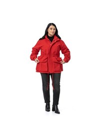 Resim Disentis Büyük Beden Çıtçıt Ve Fermuar Kapamalı Beli Büzgülü Astarlı Kırmızı Trençkot Kırmızı 