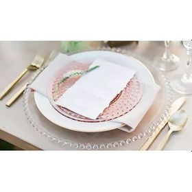 Resim Cam El Yapımı Boncuk Detaylı Cam Supla Servis Tabağı 1 Adet 34 Cm 