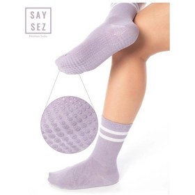 Resim Bambu Kadın Kaydırmaz Taban Silikon Baskı Pilates Yoga Fitness Dans Aktivite Lila Mor Tenis Çorabı Renkli 