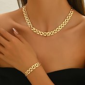 Resim 2 adet Boho Tarzı Altın Paslanmaz Çelik Kolye ve Bileklik Seti, Moda ve Trend, Günlük Giyim ve Partiler için Mükemmel, Tüm Mevsimler İçin Aksesuar, Rahat Kıyafet|Boho Şık|Dayanıklı Takı 