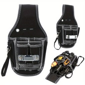 Resim 1 Adet Dayanıklı Elektrikçi Çok Amaçlı Bel Çantası - 600D Naylon, Kompakt Siyah Crossbody, Güvenli Askılı ve 9 Alet Yuvasıyla Kolay Organizasyon için Elektrikçi Araçları 