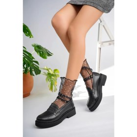 Resim Kadın Deri Siyah Kalın Taban Oxford Ayakkabı 