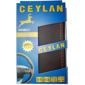 Resim Oto Direksiyon Kılıfı Noktalı Kırmızı Dikişli 