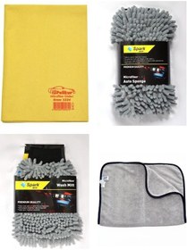 Resim Polikur 3224 Güderi Bez & Spark 7040 Sünger & Spark 7050 Eldiven & Spark 2315 Havlu Bez 4'lü Set 