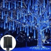 Resim Güneş Enerjili Meteor Yağmur Işıkları - 192/288 LED Kademeli Damlalı Buz Salkımı, 8 Modlu, IP54, Sıcak Beyaz/Mavi/Renkli Seçenekler, Noel, Cadılar Bayramı, Şükran Günü, Düğün, Bahçe ve Parti Dekorasyonu için Halloween Süslemeleri 