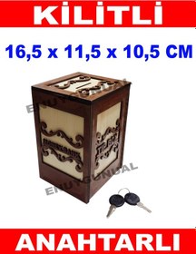 Resim Kilitli Tipbox Dekoratif Ahşap Kumbara Bahşiş Kutusu 