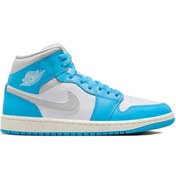 Resim Nike Air Jordan 1 Mid Unisex Leather Sneaker Hakiki Deri Bilekli Günlük Spor Ayakkabı Beyaz Mavi 