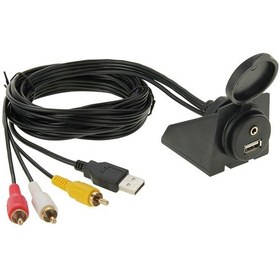Resim Usb 2.0 Ve 3 Rca Erkek - Usb 2.0 Ve 3.5mm Dişi Adaptör Kablosu, Araba Gömme Montajlı, Uzunluk: 2m 